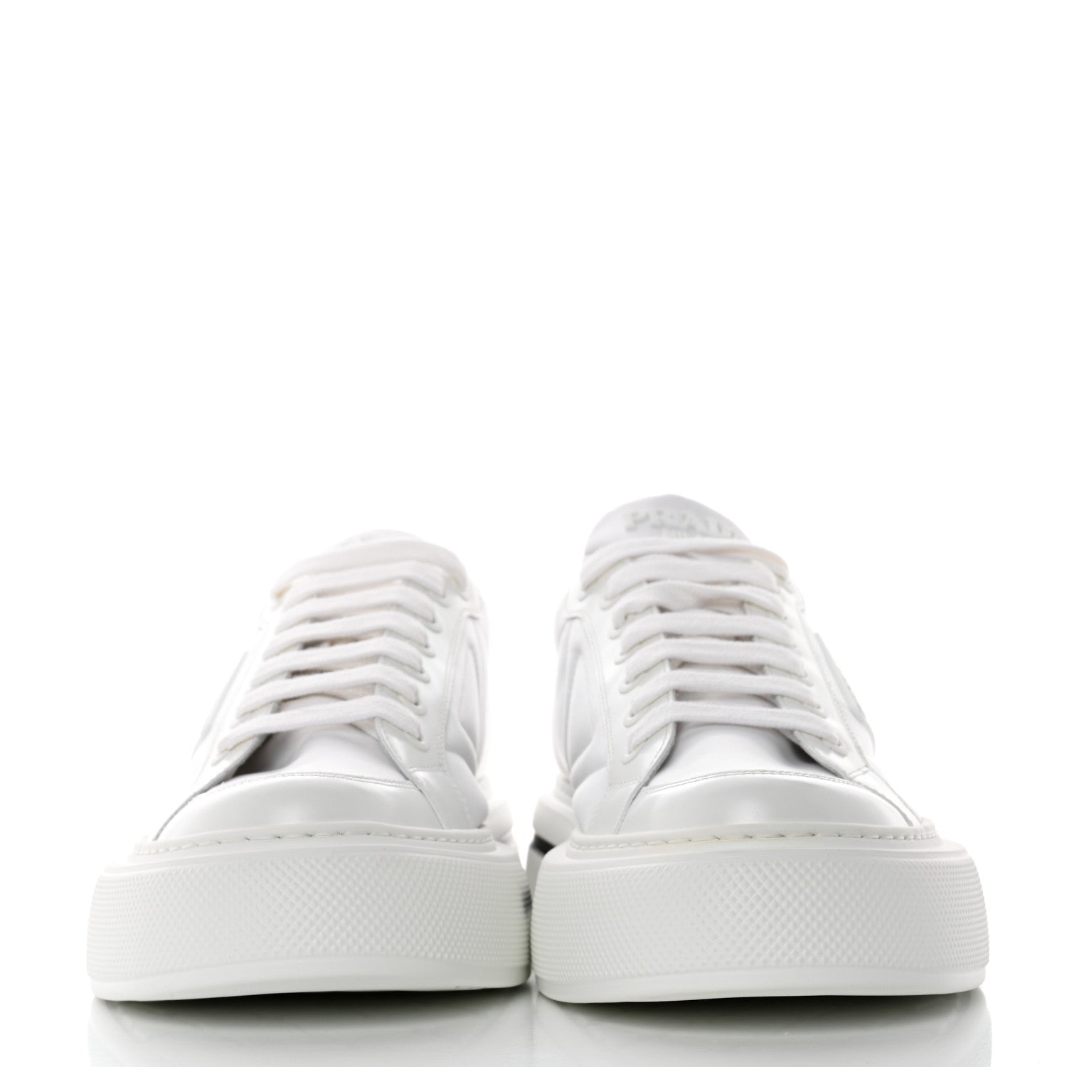 Prada Re-Nylon Spazzolato Rubber Triangle Logo Macro Quilted Mens 35mm Platform Sneakers 8 White 2 of 9