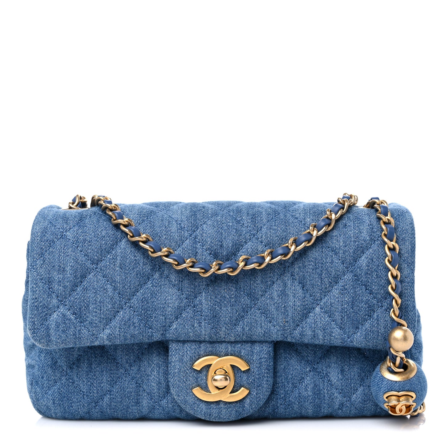 Denim Quilted Mini Pearl Crush Rectangular Flap Blue