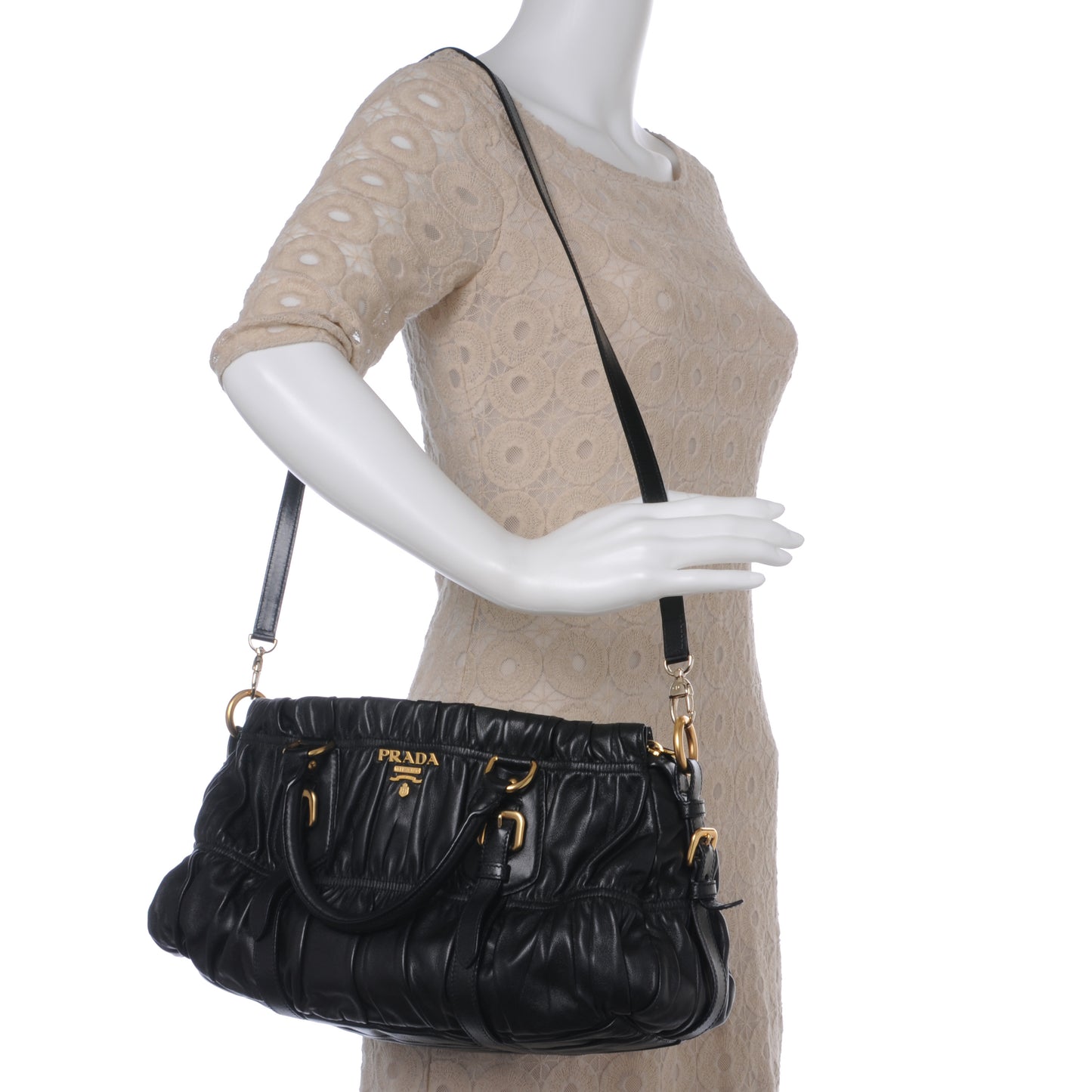 Nappa Leather Gaufre Handbag Nero Black