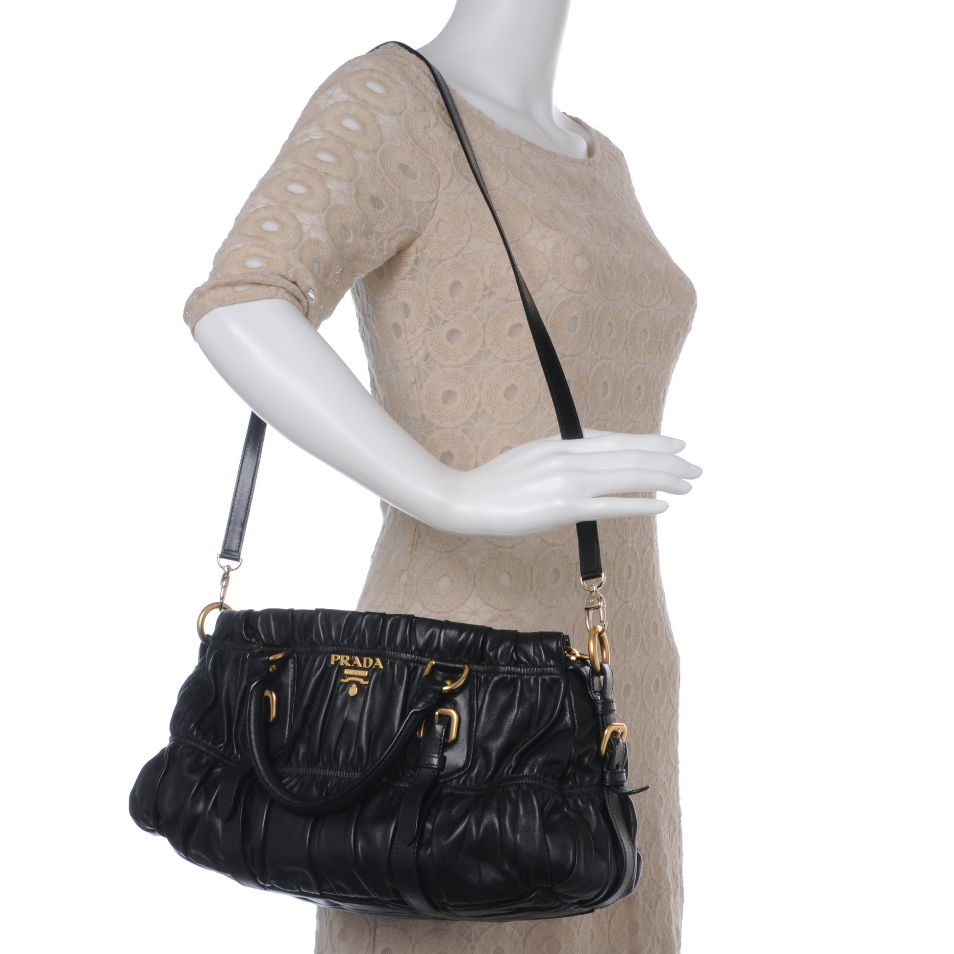 Prada Nappa Leather Gaufre Handbag Nero Black 3 of 8