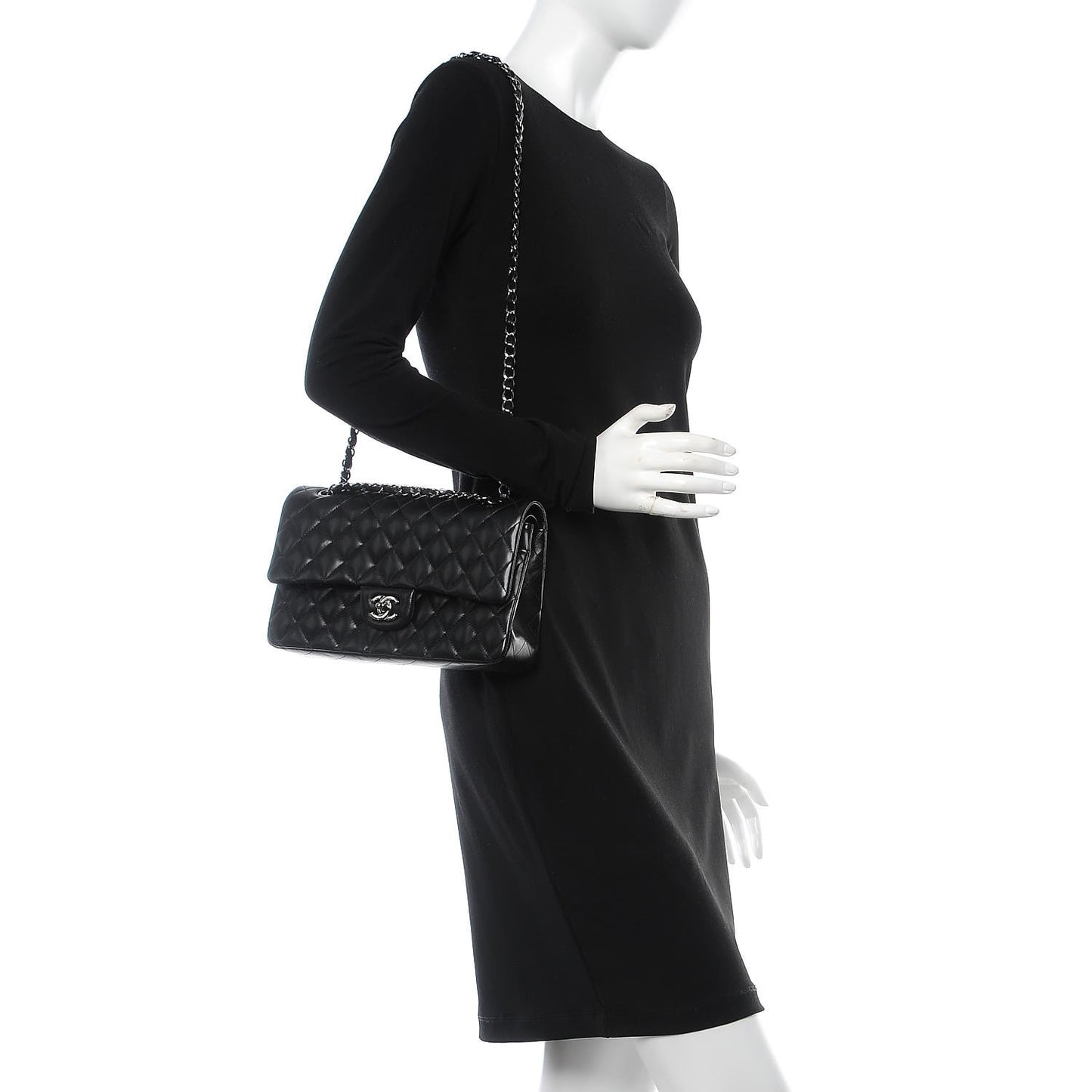 Lambskin Quilted Medium Double Flap Black