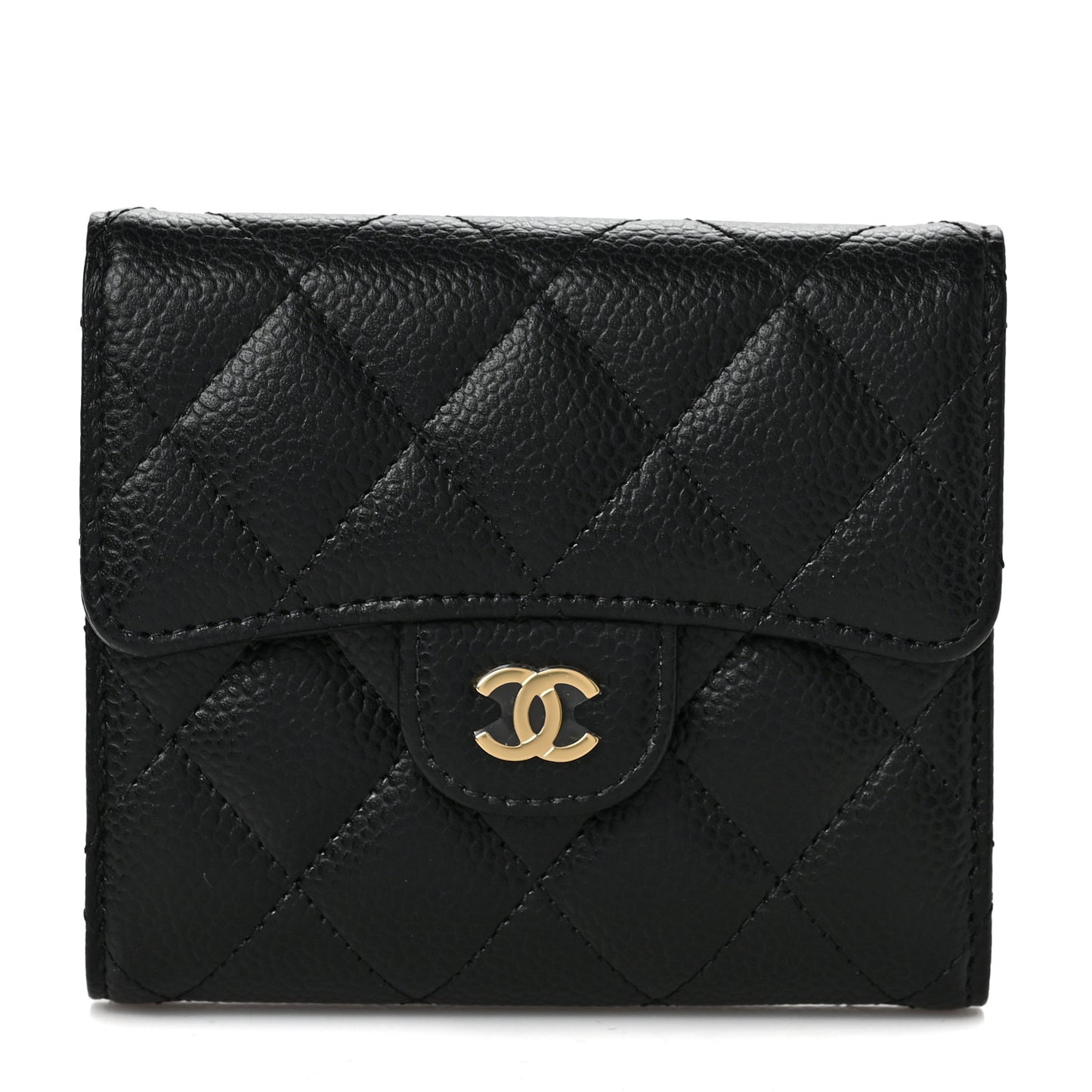 Caviar Quilted Compact Flap Wallet Black