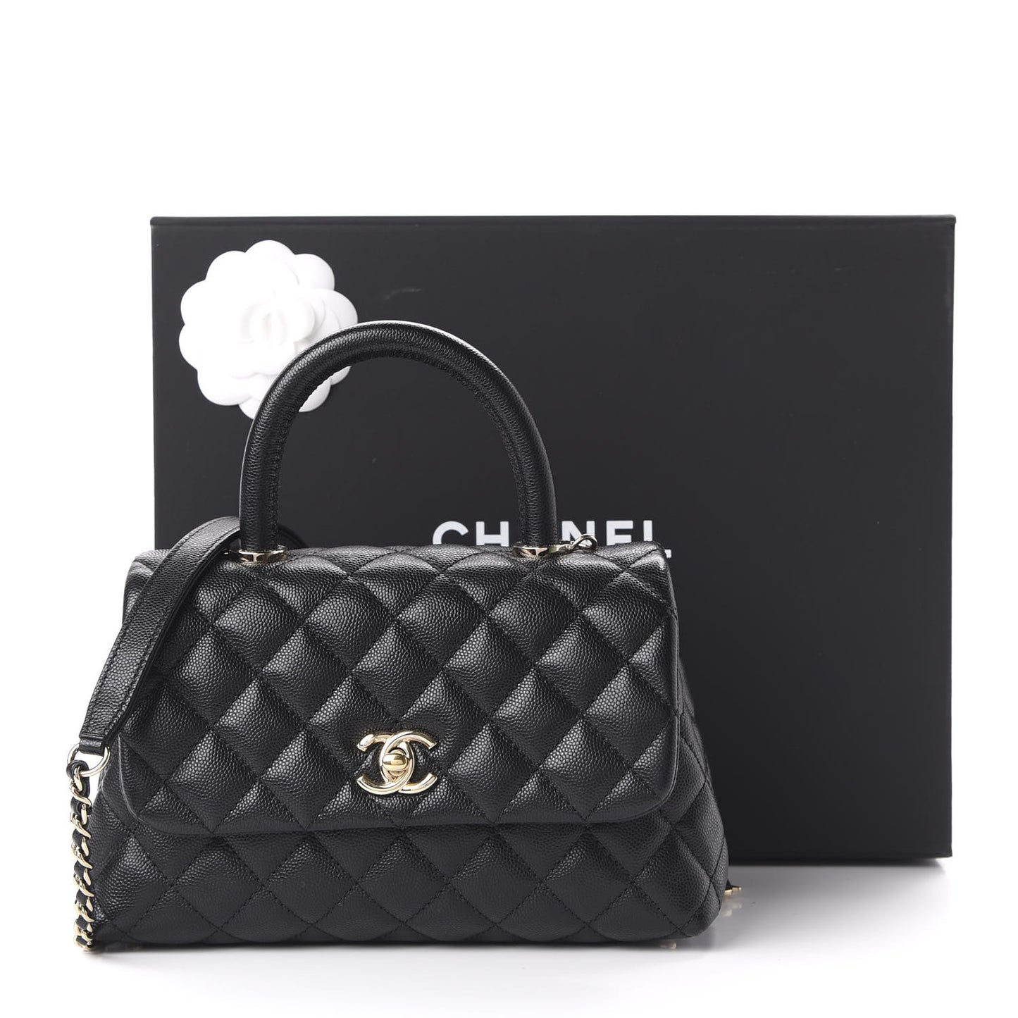 Caviar Quilted Mini Coco Handle Flap Black