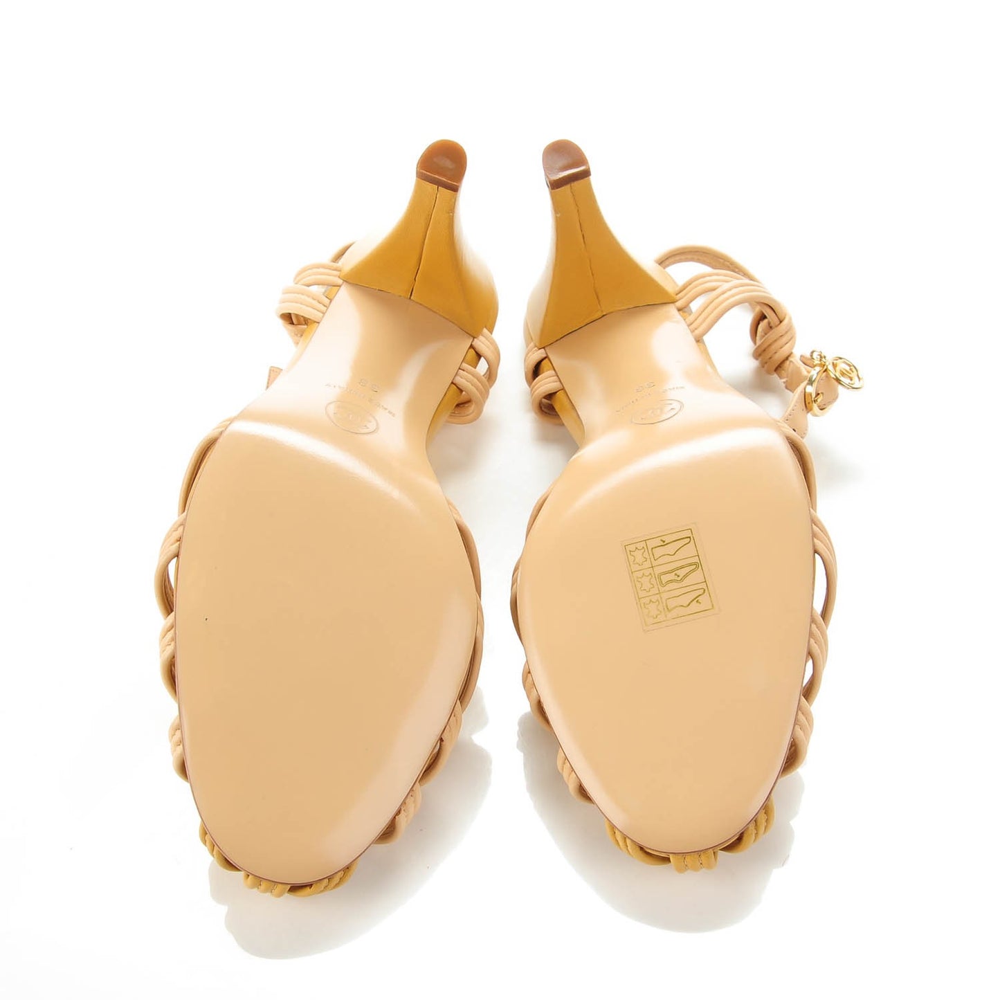 Lambskin Woven Multistrap Sandals 38 Beige