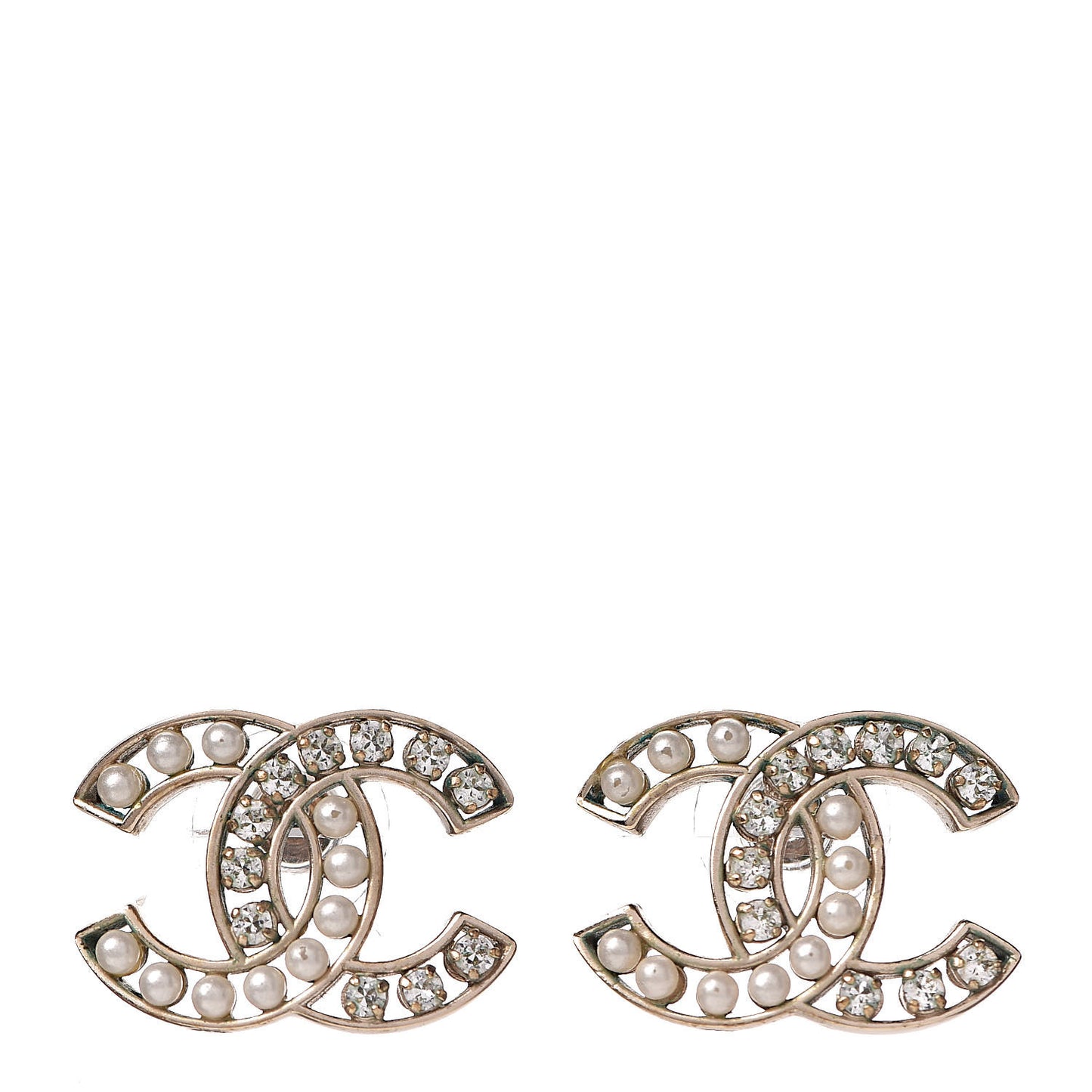 Crystal Pearl CC Earrings Light Gold