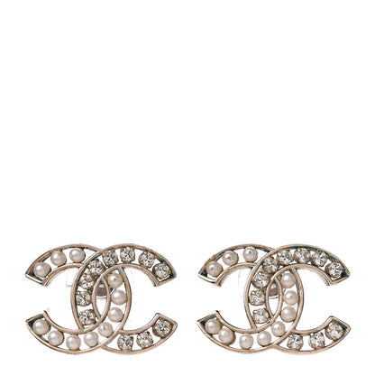 Chanel Crystal Pearl CC Earrings Light Gold 1 of 8