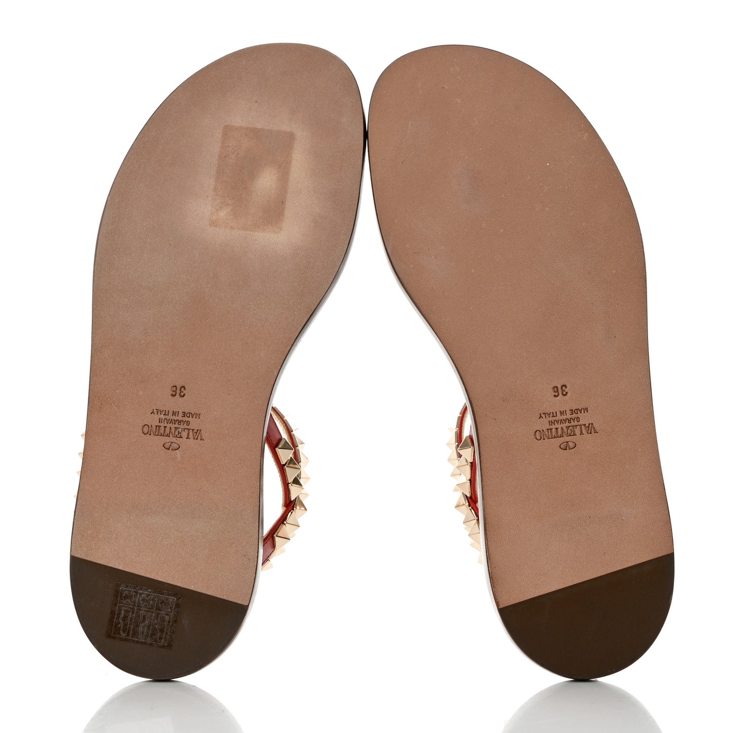 Calfskin Rockstud T-Strap Flat Thong Slingback Sandals 36 Rosso