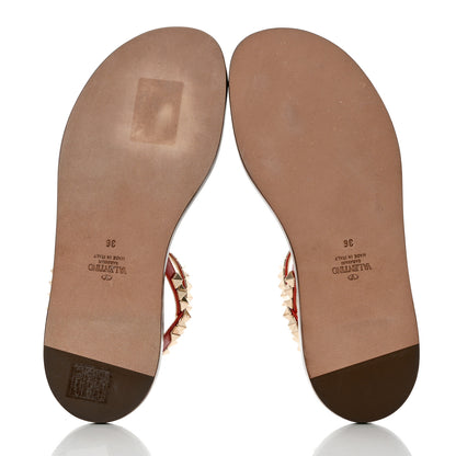 Valentino Garavani Calfskin Rockstud T-Strap Flat Thong Slingback Sandals 36 Rosso 5 of 8