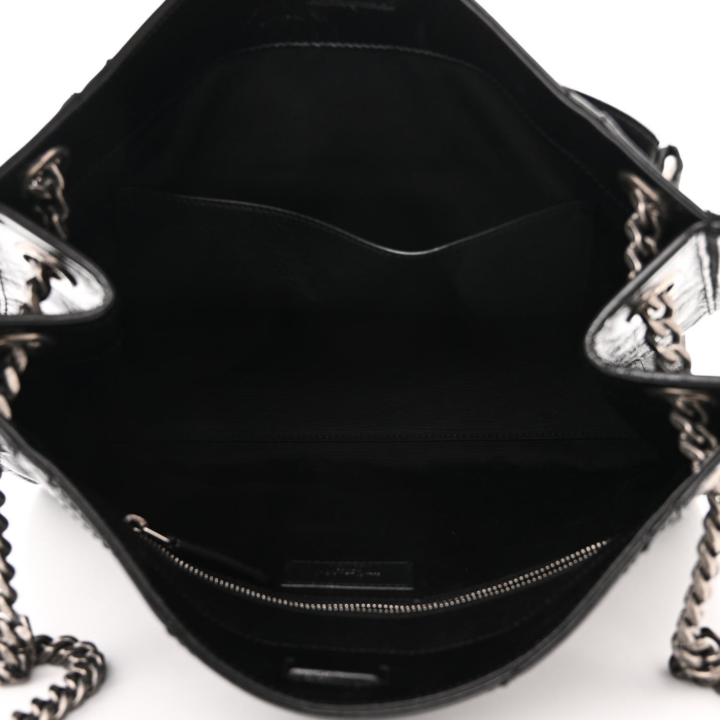 SAINT LAURENT Crinkled Calfskin Matelasse Monogram Medium Niki Shopper Tote Black