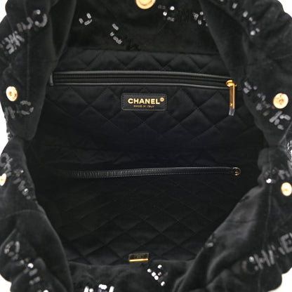 Chanel Velvet Sequin Quilted Chanel 22 Black 6 of 11