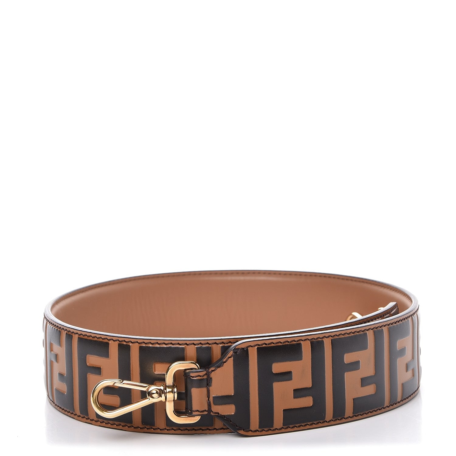 Fendi Calfskin FF 1974 Embossed Strap You Tobacco Black 1 of 5