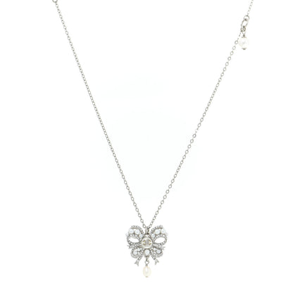 Chanel Crystal Pearl CC Bow Long Necklace Silver 1 of 6