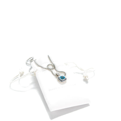 David Yurman Sterling Silver Blue Topaz Sapphire 7mm Petite Cable Candy Pendant Necklace 5 of 5