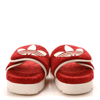 Gucci X ADIDAS Terry Cloth GG Monogram Womens Platform Sandals 38 Maple Red Off White 3 of 9