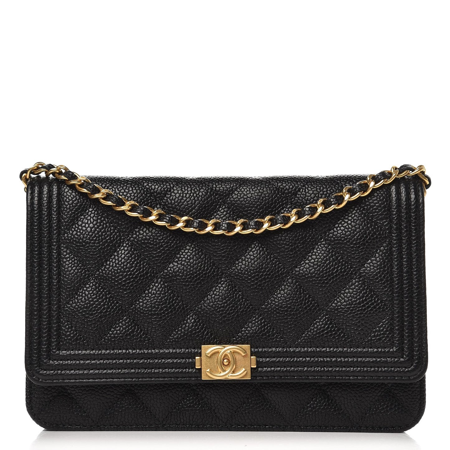 Caviar Quilted Boy Wallet On Chain WOC Black