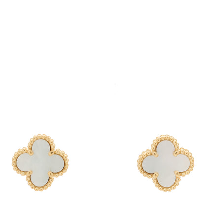 Van Cleef & Arpels 18K Yellow Gold Mother of Pearl Sweet Alhambra Earrings 1 of 4