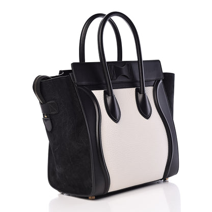 Celine Bullhide Calfskin Mini Bi-Color Luggage Black White 3 of 12