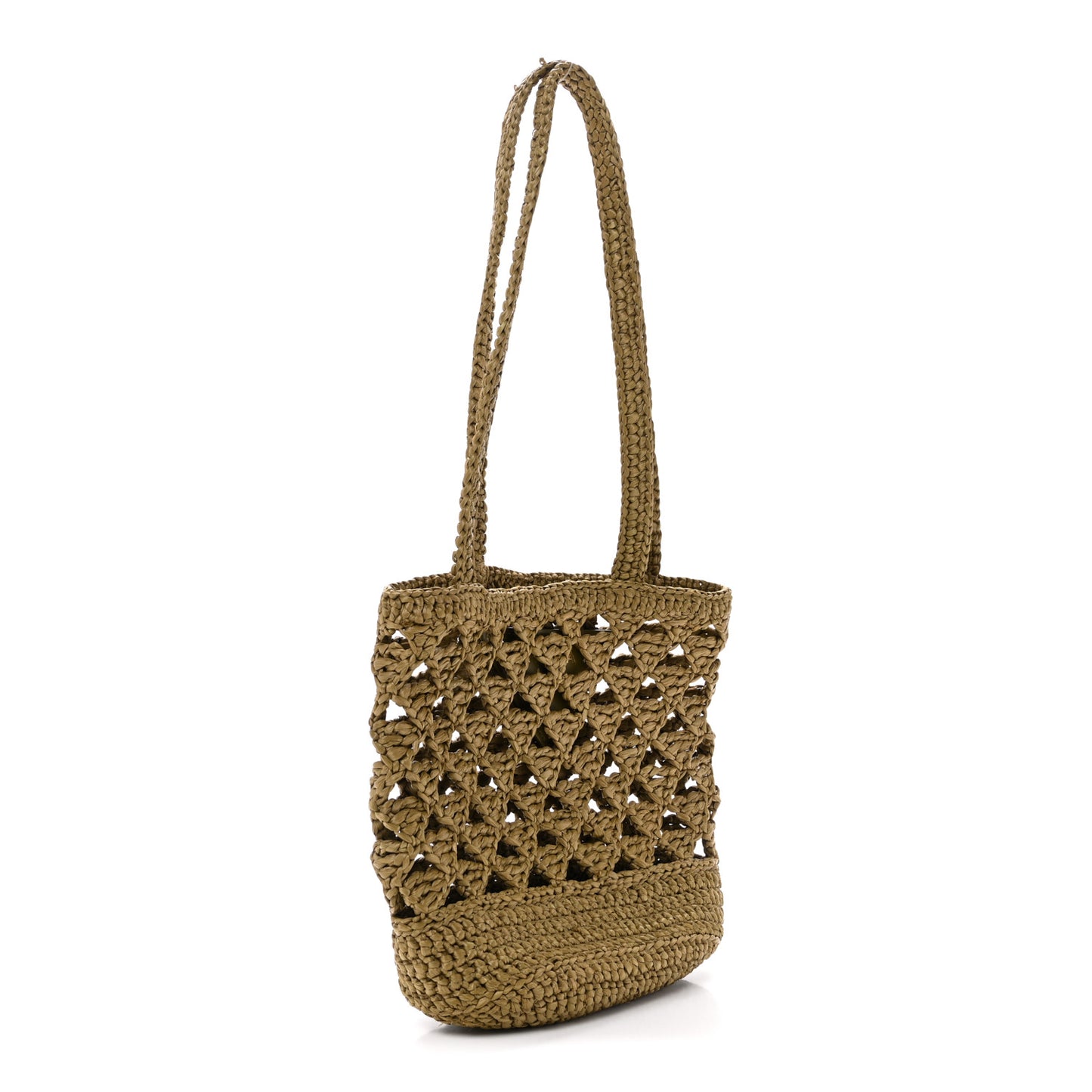 Yarn Raffia Effect Crochet Embroidered Mini Logo Tote Oliva