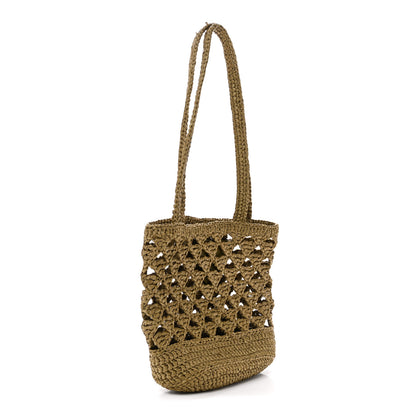 Prada Yarn Raffia Effect Crochet Embroidered Mini Logo Tote Oliva 3 of 10