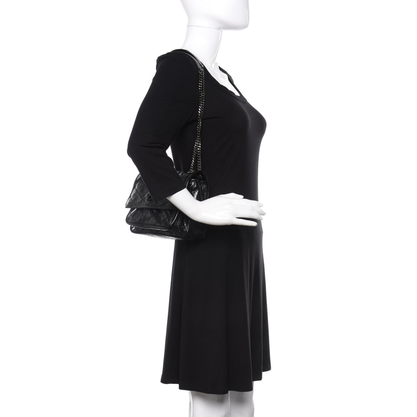 Crinkled Calfskin Matelasse Monogram Baby Niki Chain Satchel Black