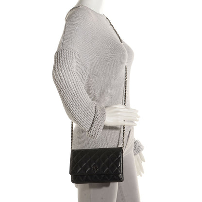 Chanel Lambskin Quilted Wallet On Chain WOC Black 2 of 8