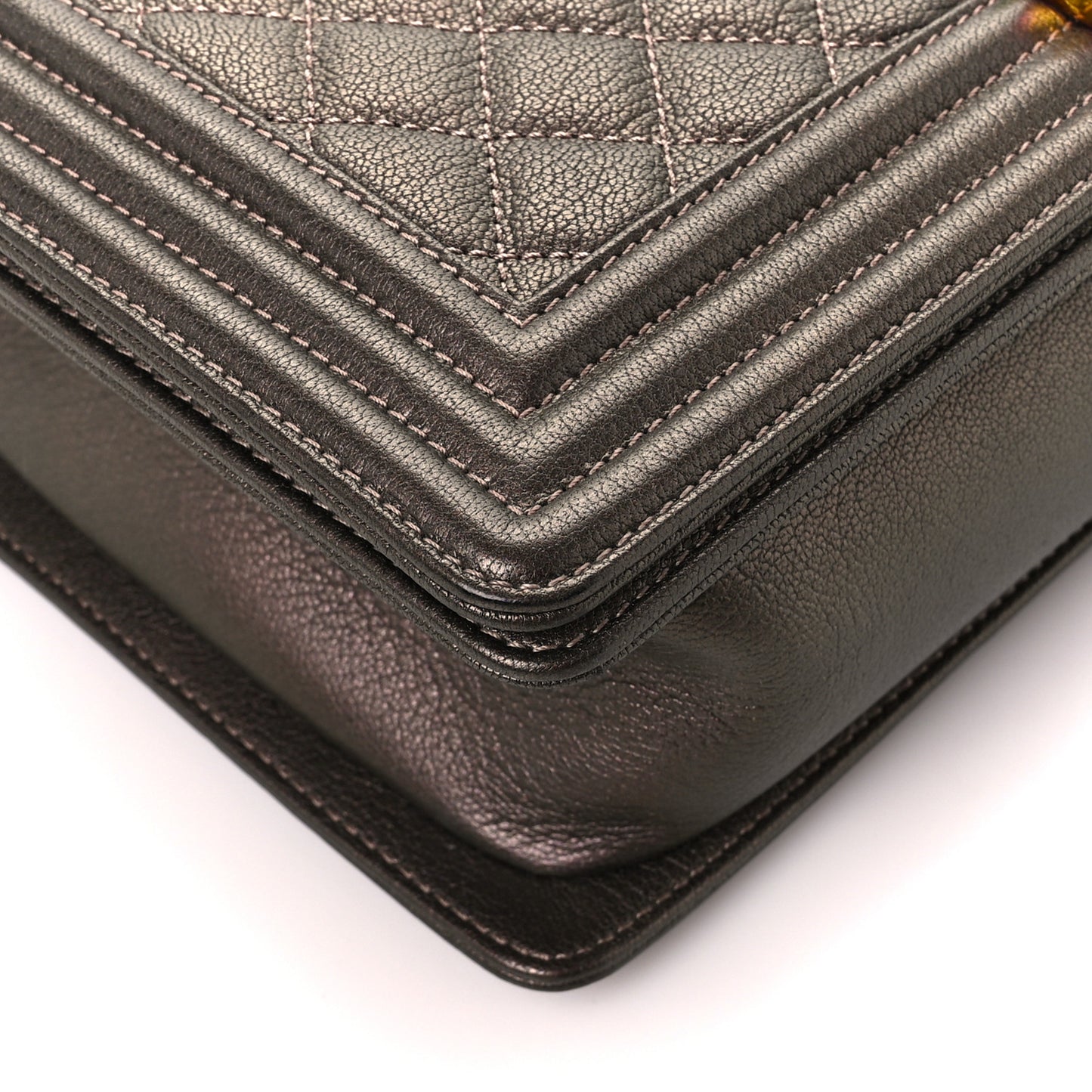 Iridescent Goatskin Quilted New Medium Boy Flap Dark Gold