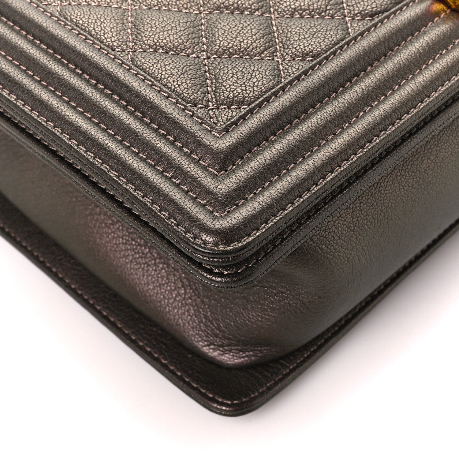 Chanel Iridescent Goatskin Quilted New Medium Boy Flap Dark Gold 9 of 10