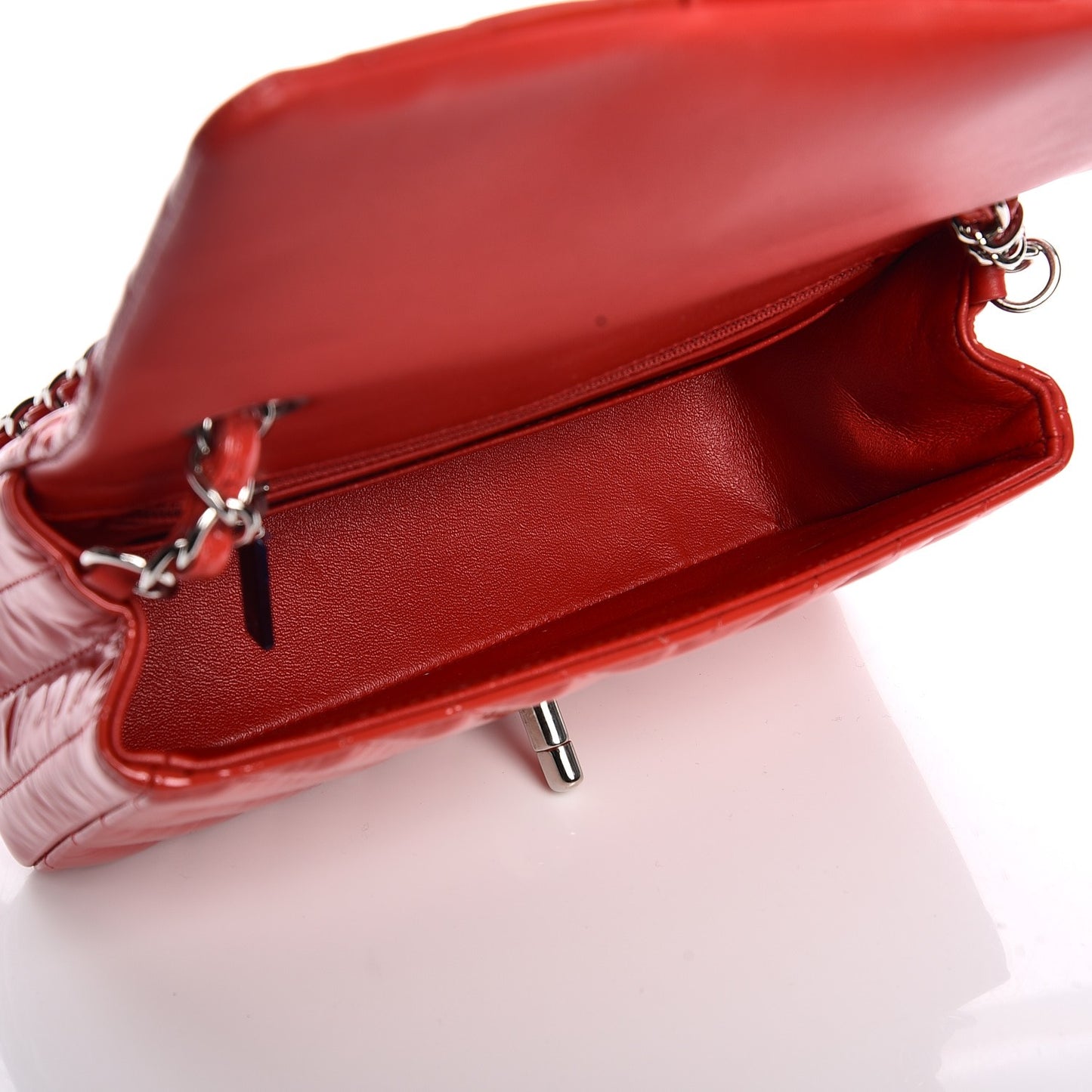 Patent Chevron Quilted Mini Rectangular Flap Red