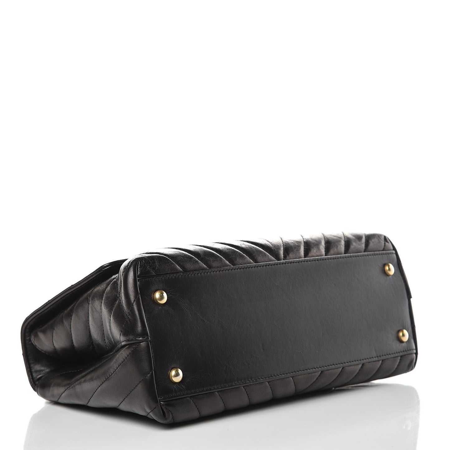 Calfskin Chevron Quilted Small Coco Handle Flap Black