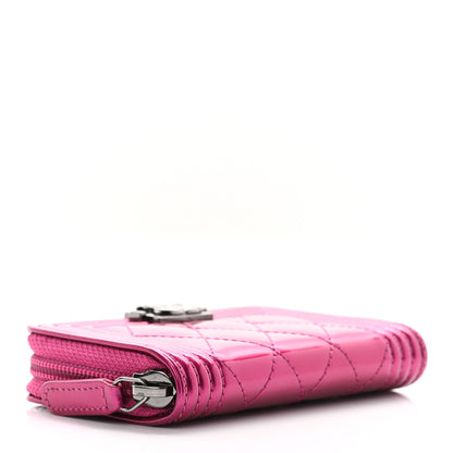 Chanel Metallic Patent Quilted Zip Around Boy Coin Purse Wallet Fuchsia 4 of 8