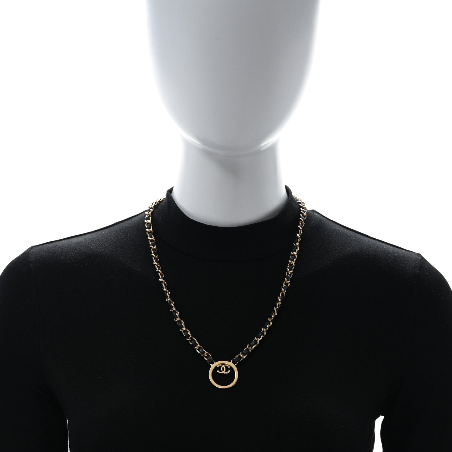 Chanel Metal Lambskin CC Round Long Necklace Gold Black 2 of 4
