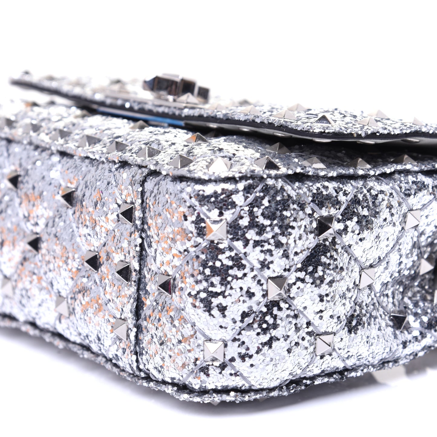 Glitter Mini Rockstud Spike Shoulder Bag Silver
