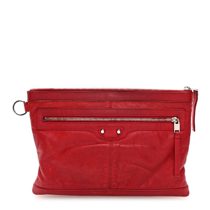 Balenciaga Smooth Calfskin Classic SIlver Hardware Medium Clip Red Lipstick 1 of 7