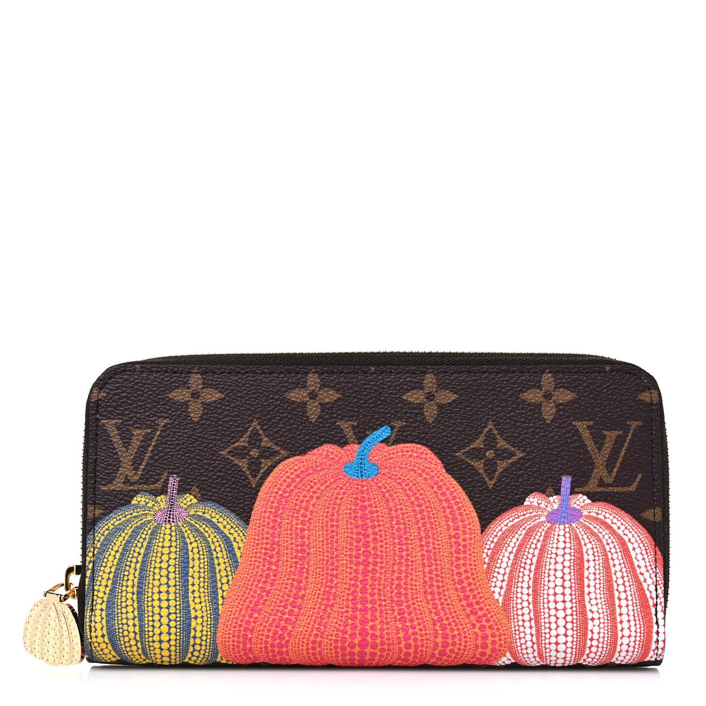 LV X YK Monogram Kusama Pumpkin Zippy Wallet