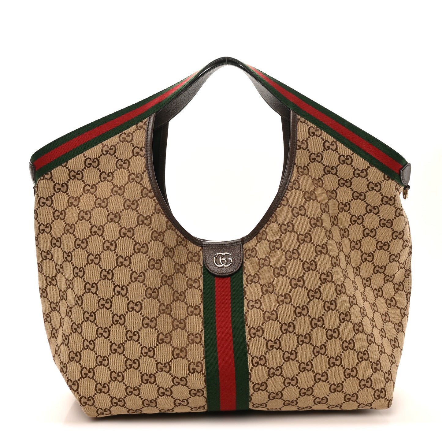 GG Monogram Web Large Giglio Tote Beige Brown