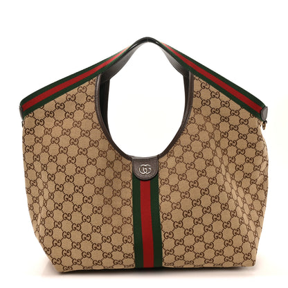 Gucci GG Monogram Web Large Giglio Tote Beige Brown 1 of 10