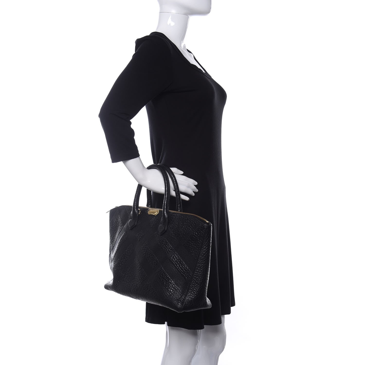 Burberry Heritage Grain Check Embossed Medium Dewsbury Tote Black 2 of 9