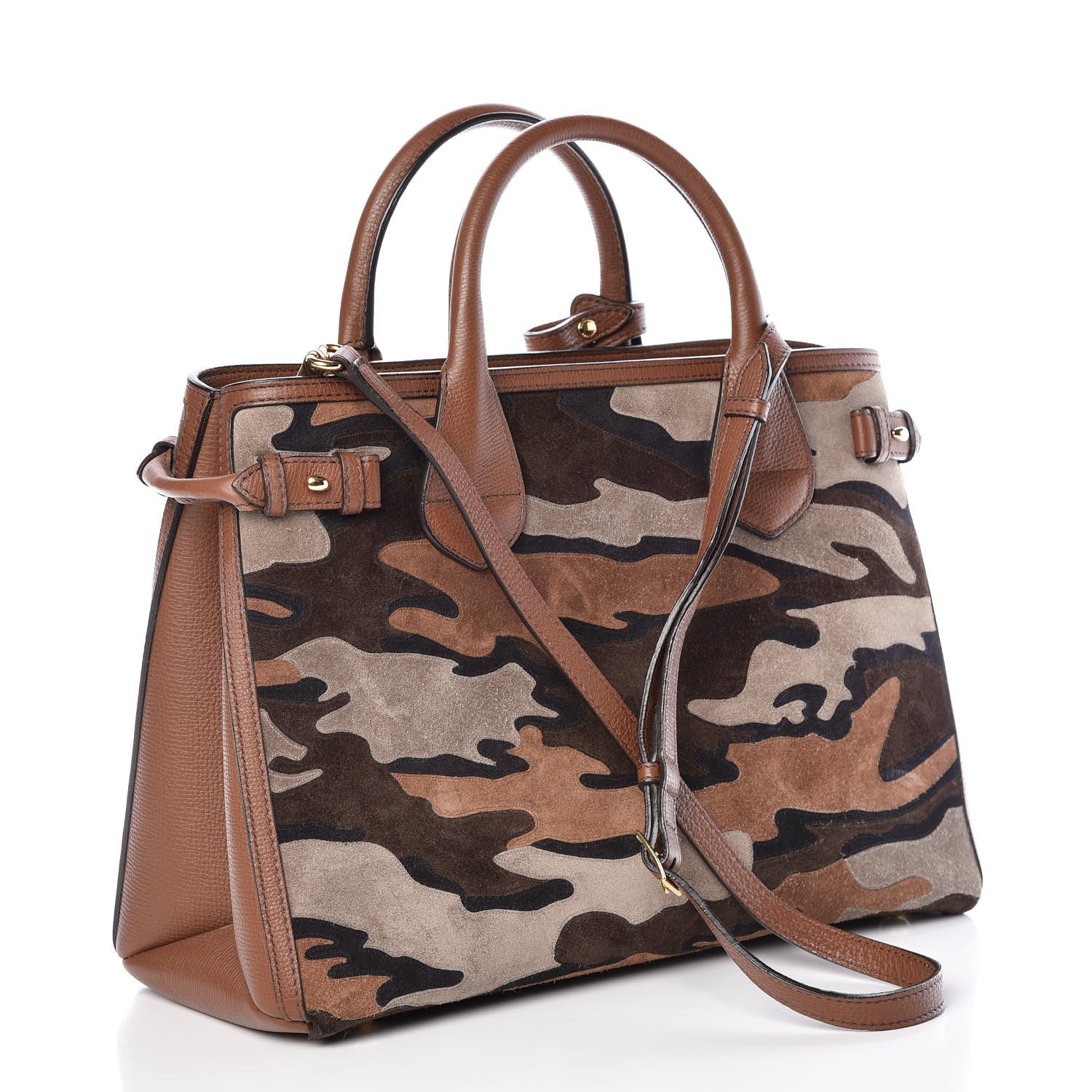 Burberry Suede House Check Camoflauge Medium Banner Tote Tan 3 of 11