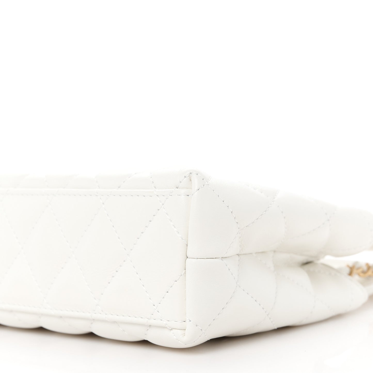 Shiny Aged Calfskin Quilted Nano Kelly Shopper White