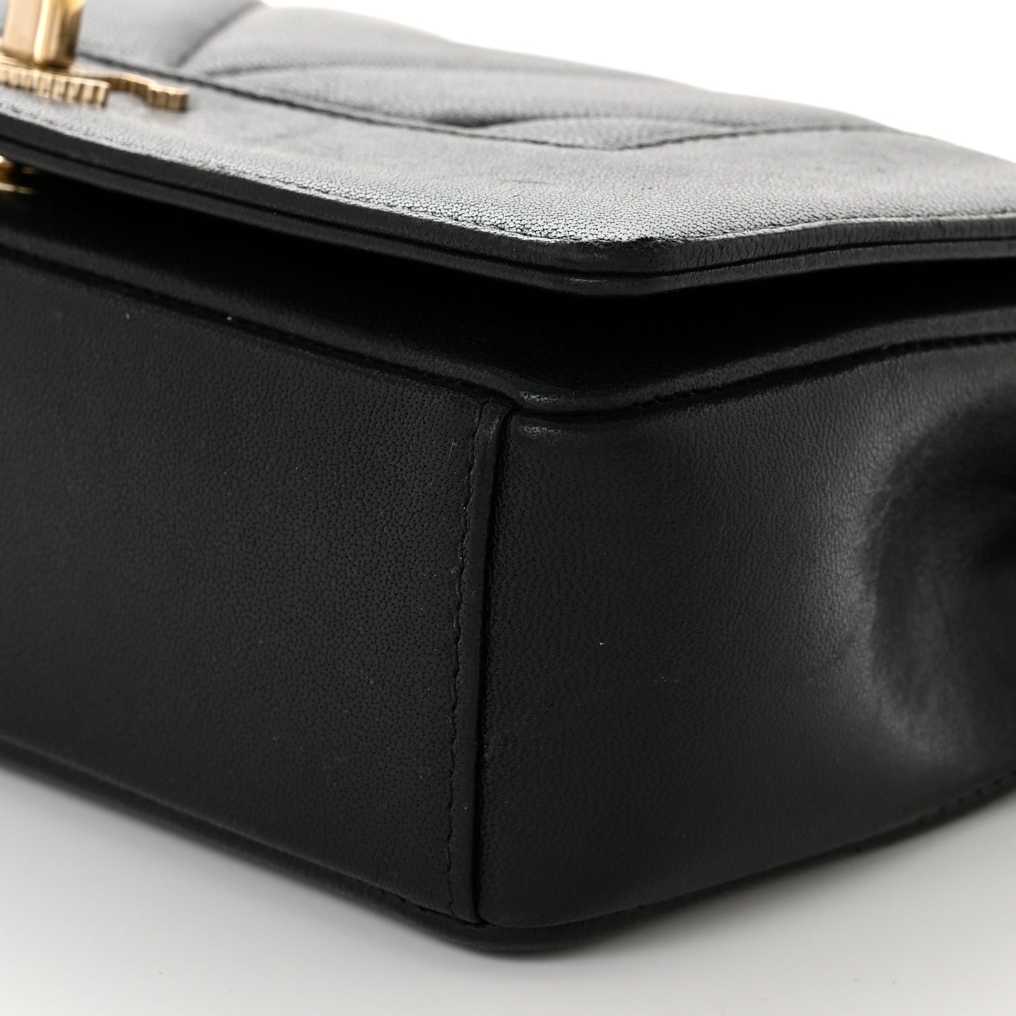 Sheepskin Chevron Quilted Small Vintage Mademoiselle Flap Black