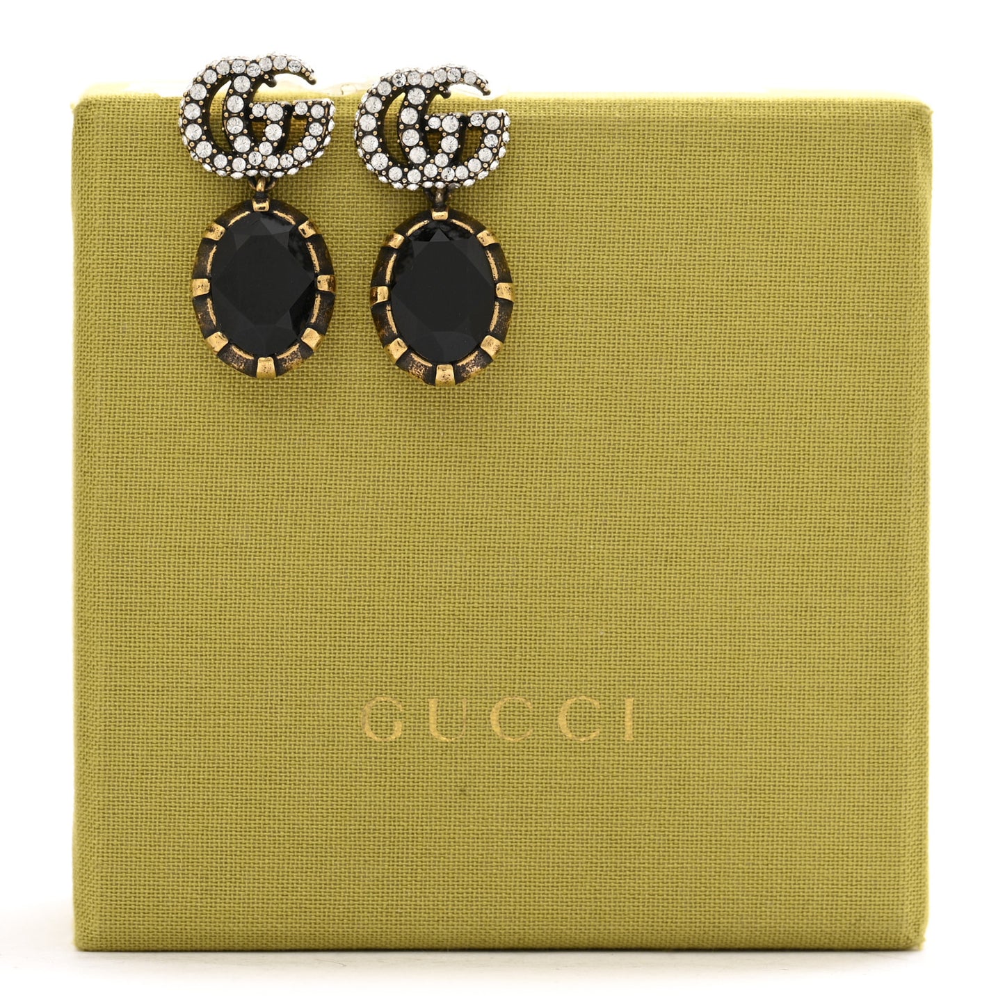 Crystal Double G Earrings Black Aged Gold