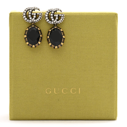 Gucci Crystal Double G Earrings Black Aged Gold 5 of 5