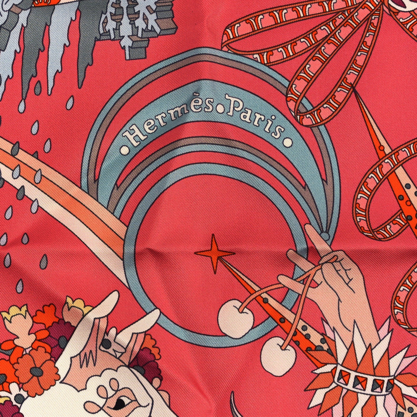 Silk Le Sacre Des Saisons Scarf 90  Vieux Rose Gris Bleute Orange