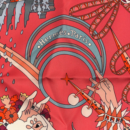 Hermes Silk Le Sacre Des Saisons Scarf 90  Vieux Rose Gris Bleute Orange 2 of 5