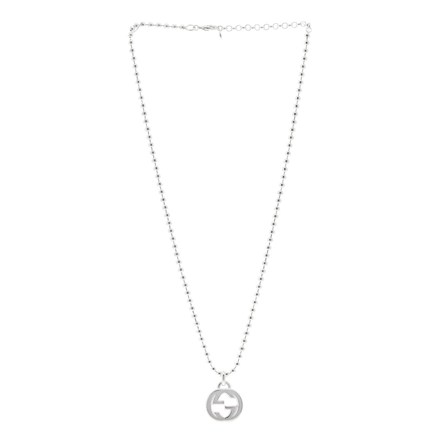 Gucci Sterling Silver Interlocking GG Pendant Beaded Necklace 3 of 4