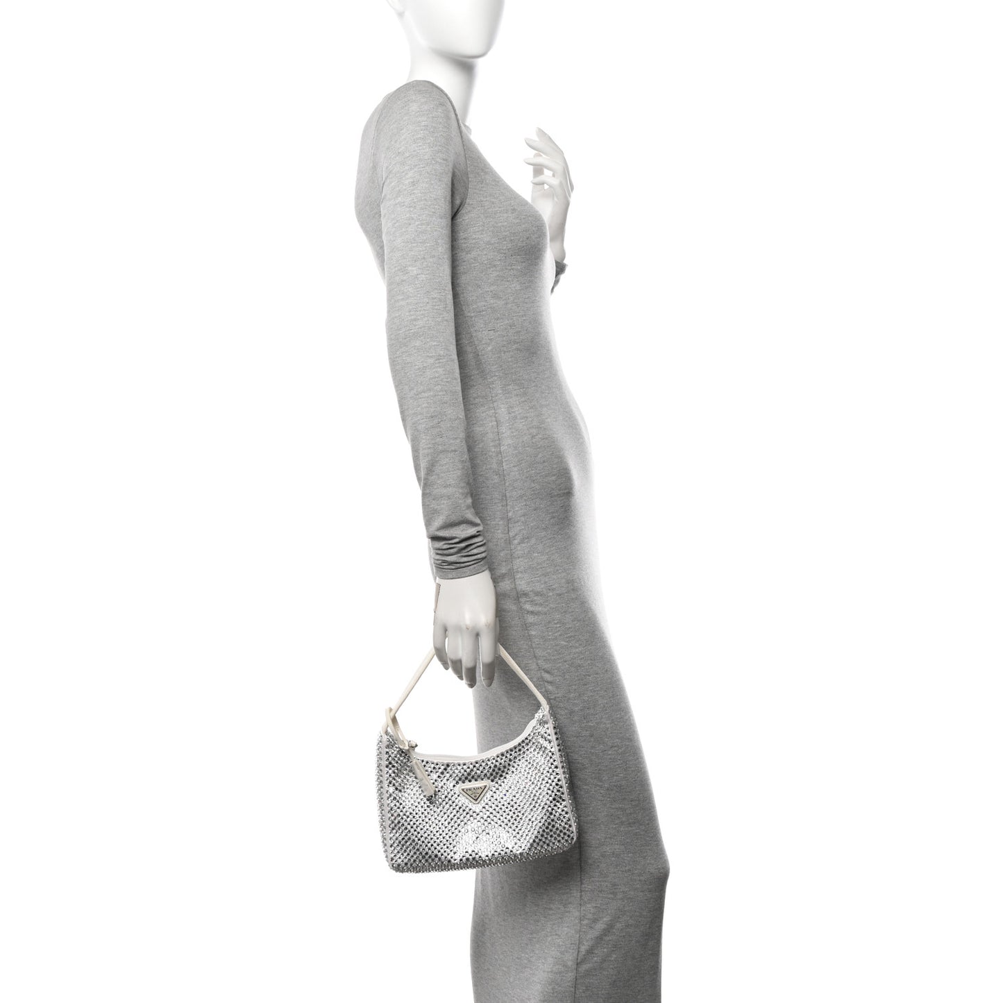 Satin Crystal Mini Re-Edition 2000 Bag White