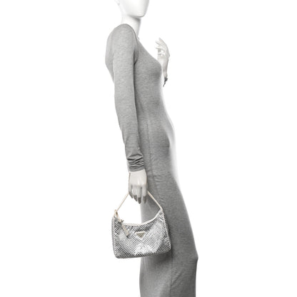 Prada Satin Crystal Mini Re-Edition 2000 Bag White 2 of 11