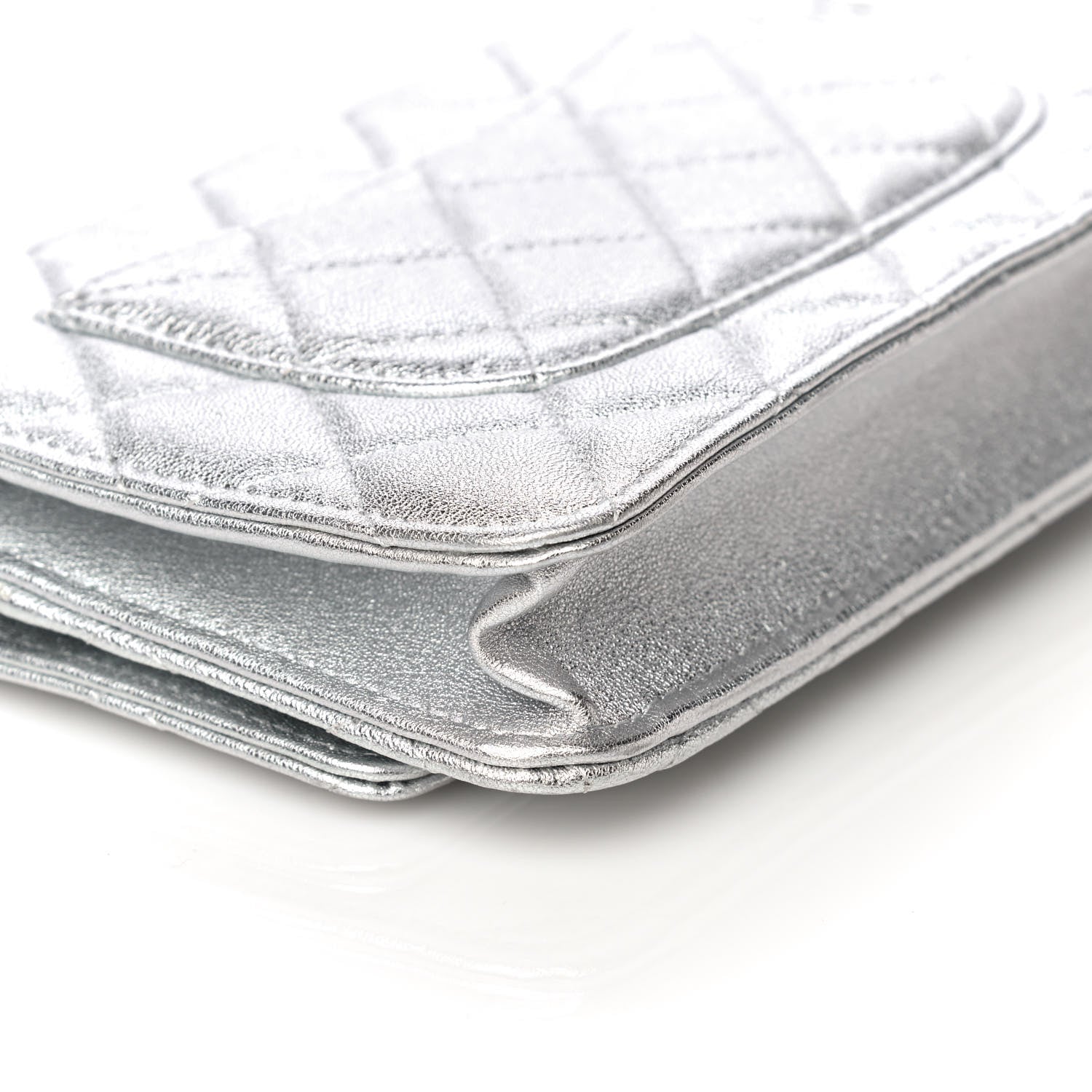Chanel Metallic Lambskin Quilted Wallet On Chain WOC Silver 12 of 12