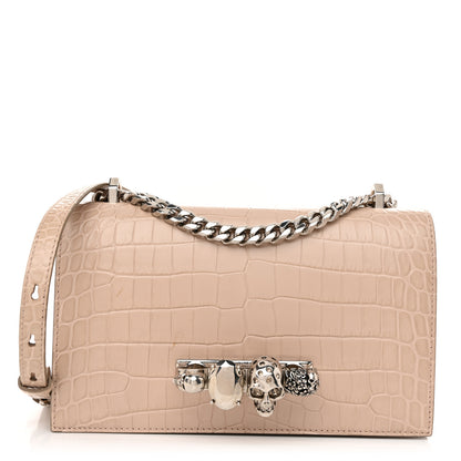 Alexander McQueen Shiny Crocodile Embossed Jeweled Satchel Sand 1 of 10