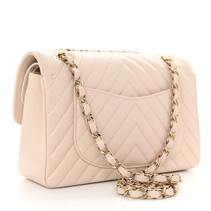 Chanel Caviar Chevron Quilted Small Double Flap Beige 4 of 11
